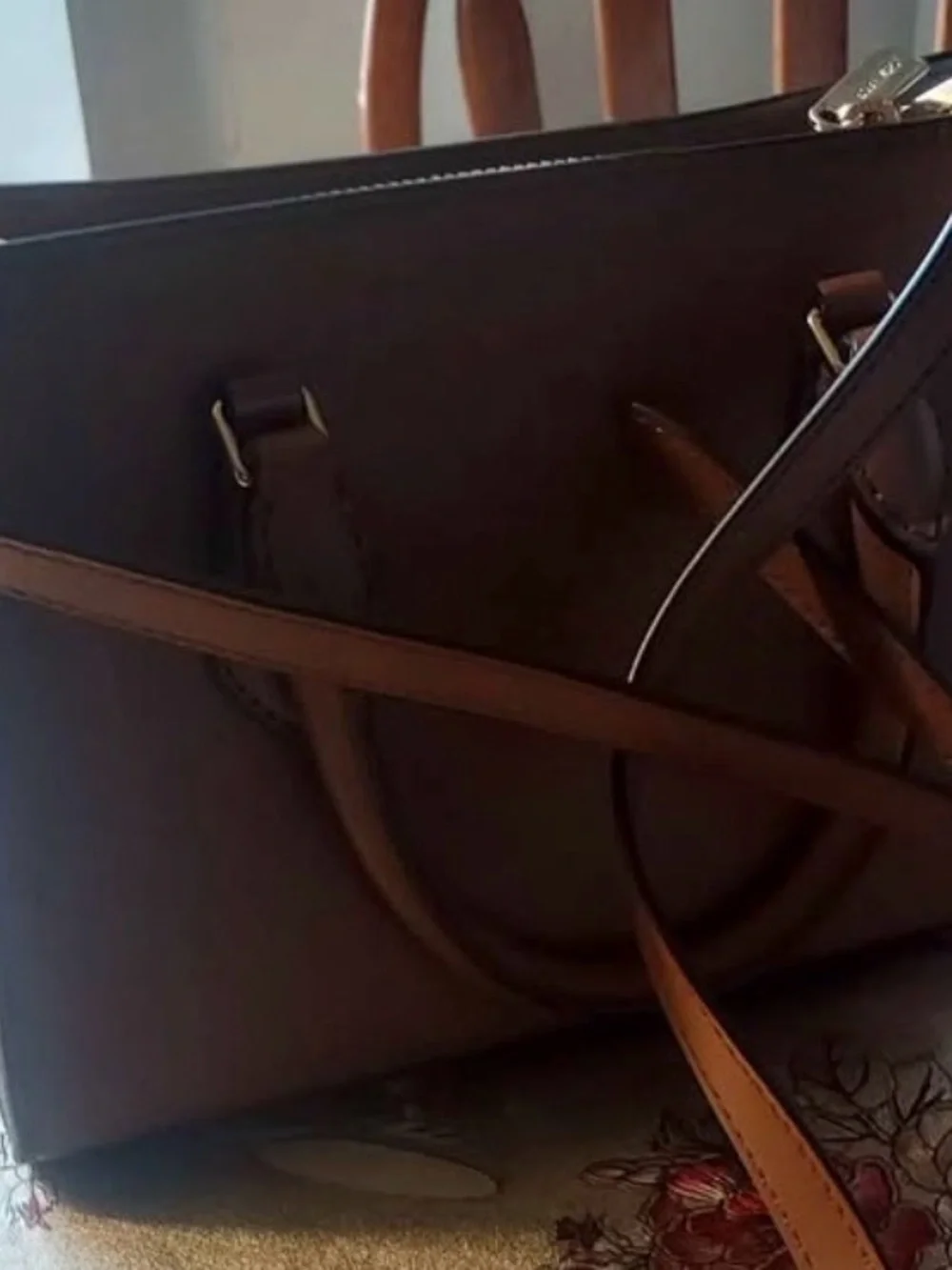 Michael Kors Brown Saffiano Satchel with MK Charm